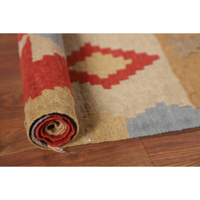Striped Geometric Kilim Persian Vintage Area Rug Flatweave Wool Carpet - 4'8"x 7'10"