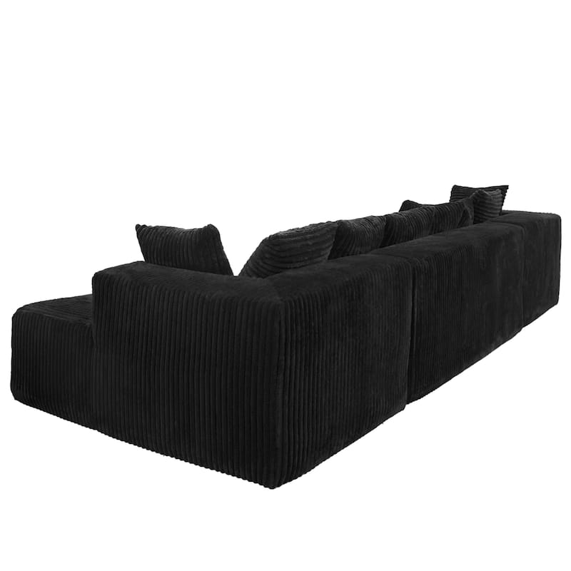 Striped Corduroy Modular Sectional Sofa 4-Seat Chaise Lounge Floor Couch