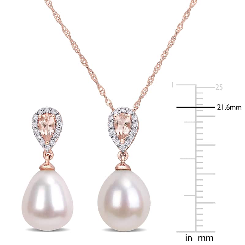 Miadora 1/5ct TDW Diamond 3/4ct TGW Morganite Cultured Freshwater Pearl Jewelry Set 10k Rose Gold