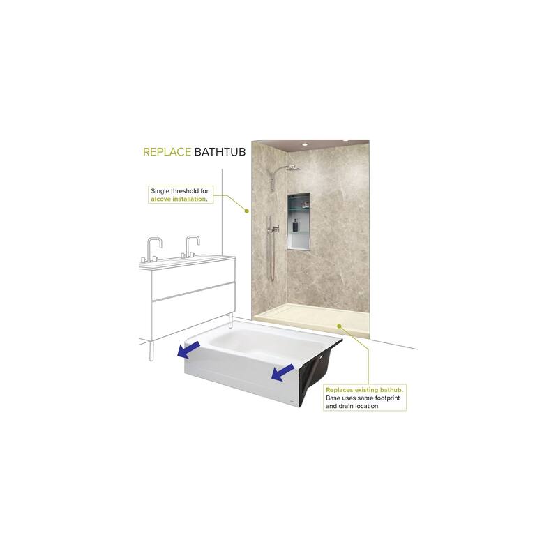 Transolid Linear 60" x 32" Alcove Shower Base with Right Hand Drain - 60" x 32" - 60" x 32"