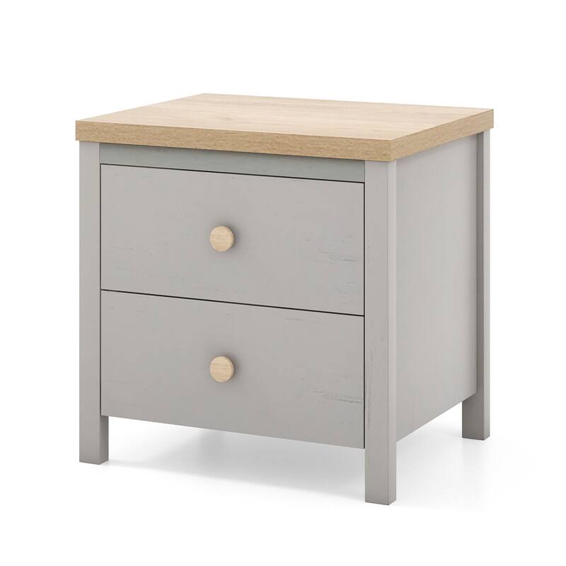 Gymax 2 PCS Nightstand Farmhouse Side End Table w/ Solid Wood Legs & 2