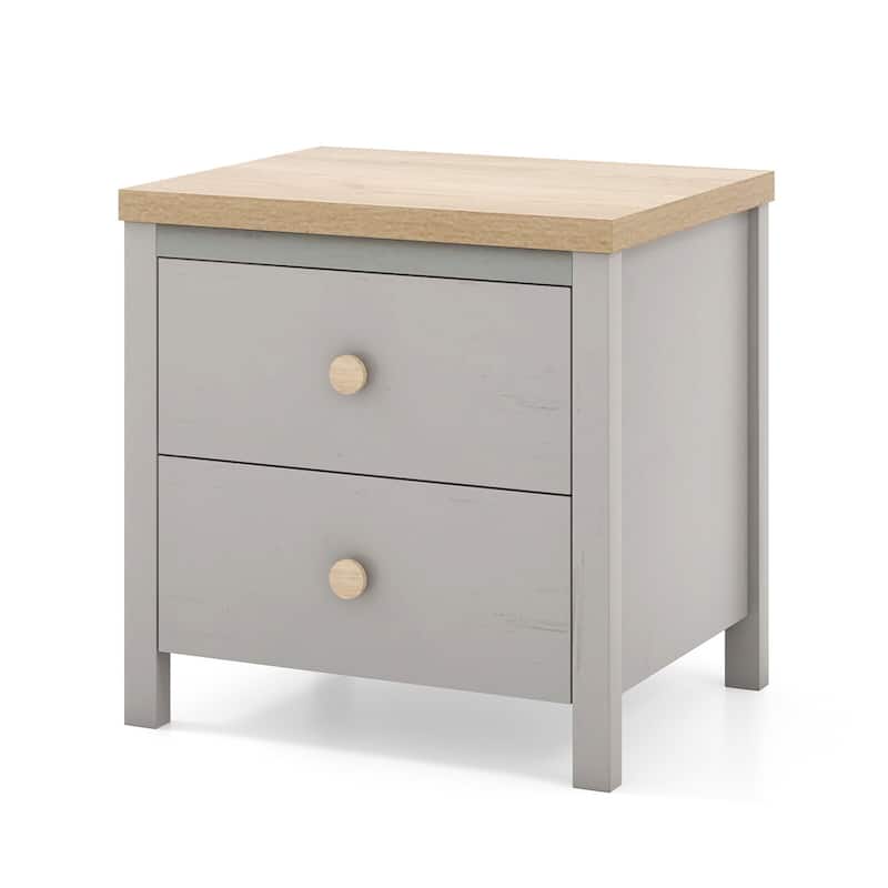Gymax Nightstand Farmhouse Side End Table w/ Solid Wood Legs & 2