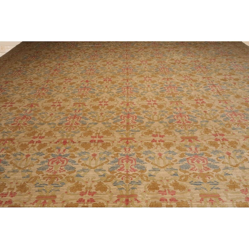 Hand Knotted Beige, Blue 100% Wool Transitional Oriental Area Rug - 14' 6'' x 19' 10''