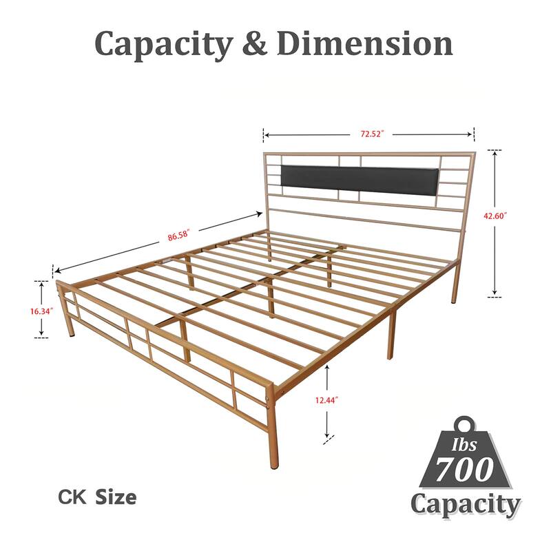Alazyhome Modern Design Black Metal Platform Bed Frame with Headboard