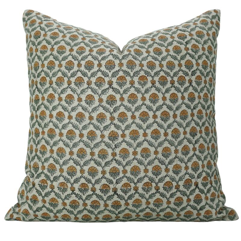 Fabdivine Polka Dots Grey Pure Linen Cushion Cover Soft, 12x20 Inches Handmade Block Print Bedroom or Farmhouse Décor, Shivri - Pillow Covers - Shehnaaz- Brown, Grey - 14" x 14"