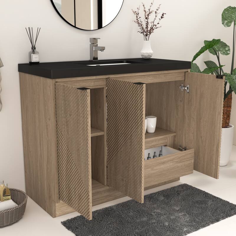 Milano 42" Freestanding (R) Bathroom Vanity with Black Acrylic Sink
