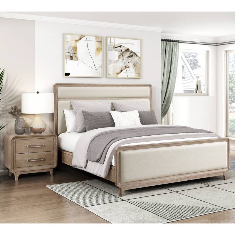 Contemporary Elegant 3pc Bedroom Set Bed and Two Nightstands Natural Finish