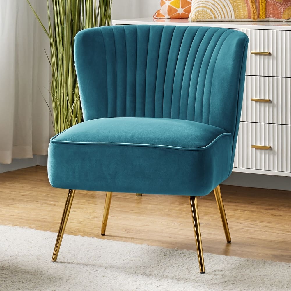 Monica Upholstered Modern Tufted Accent Side Chair with Gold Legs by HULALA HOME