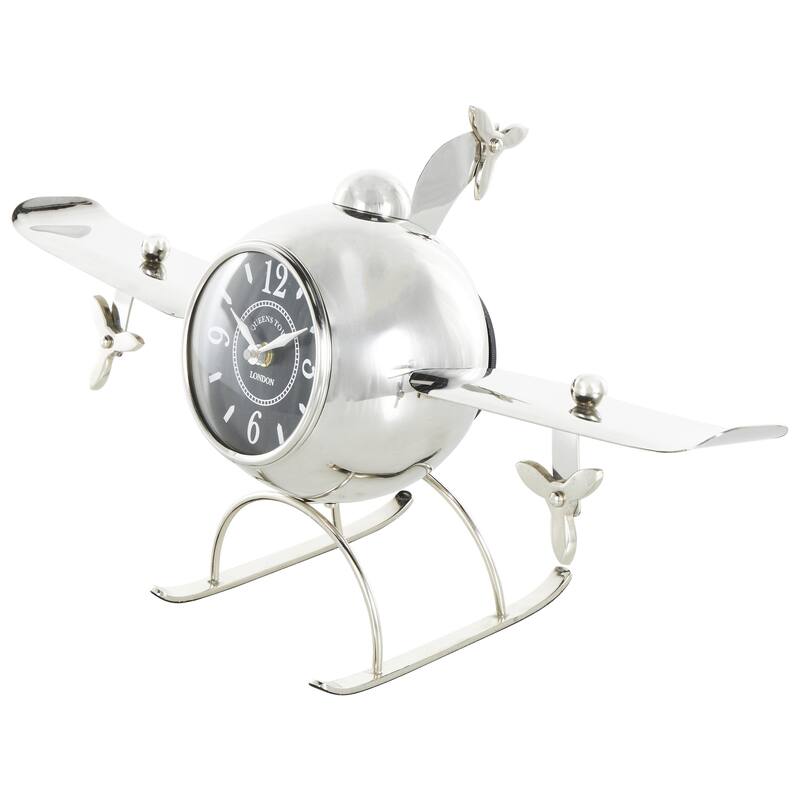 Stainless Steel Metal Airplane Rounded Decorative Clock with Propellers - Silver - Roche River Decor - Silver