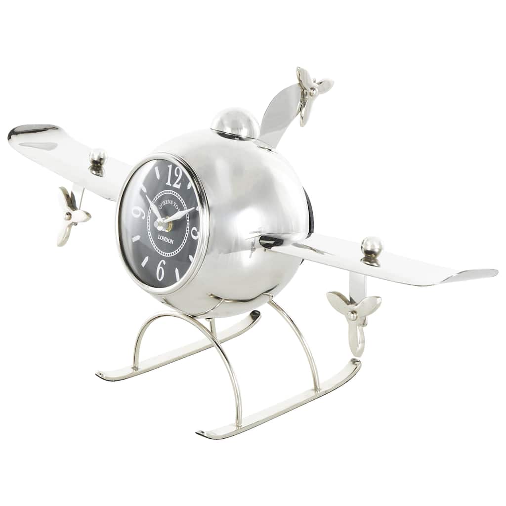 Stainless Steel Metal Airplane Rounded Decorative Clock with Propellers - Silver - Roche River Decor