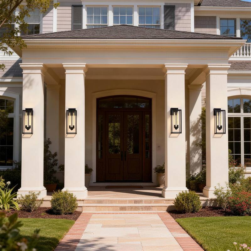 4 Pack Black Outdoor Lighting Wall Sconce with Clear Glass - Large: 20.4" H x 8.2" W x 9.1" D - Black