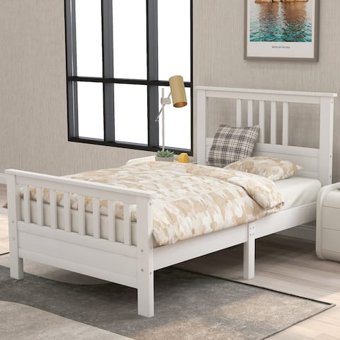 Twin Size Wood platform bed with headboard and footboard