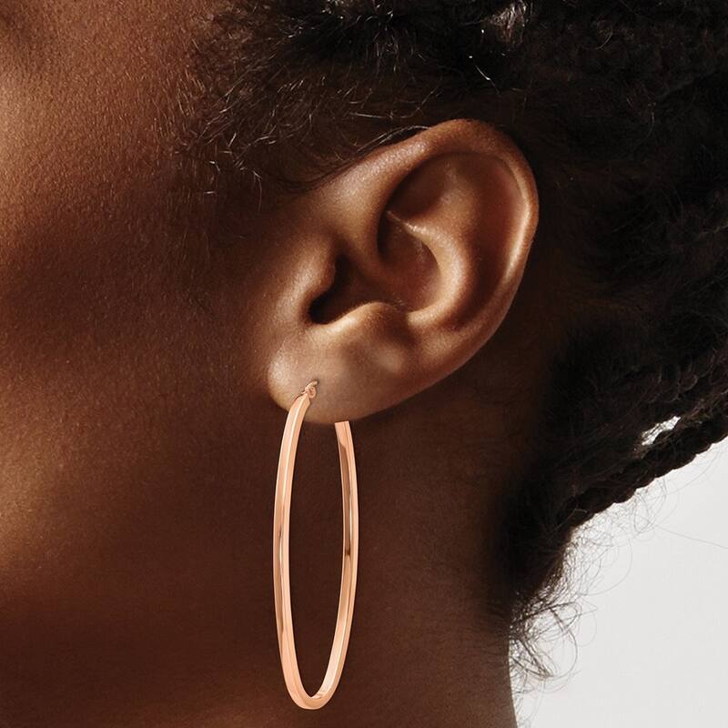 Curata 14k Rose Gold Polished Hollow Tube Hinged Post Square Tube Oval Hoop Earrings - 22x22mm