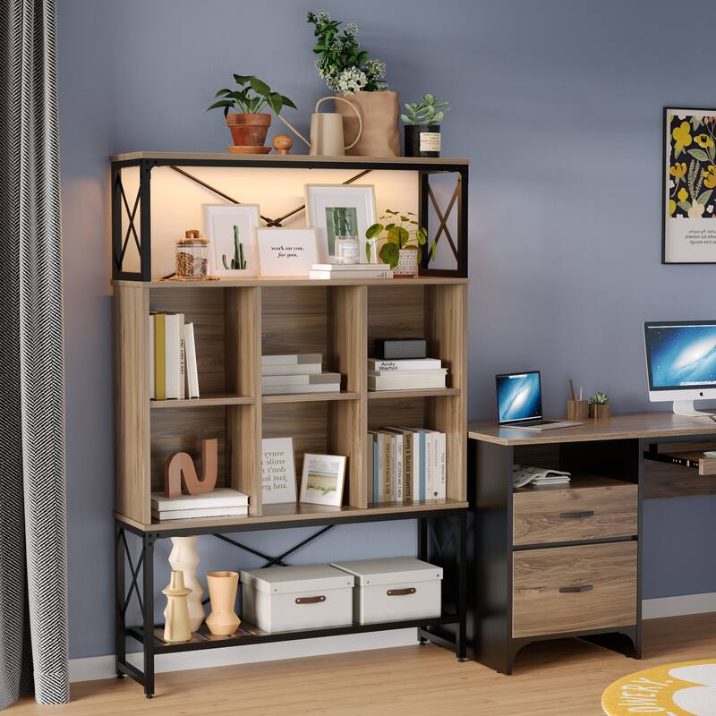 5-Shelf Bookcase with LED 6 Cubes Bookshelf with Adjustable shelves - 63 x 43 inches