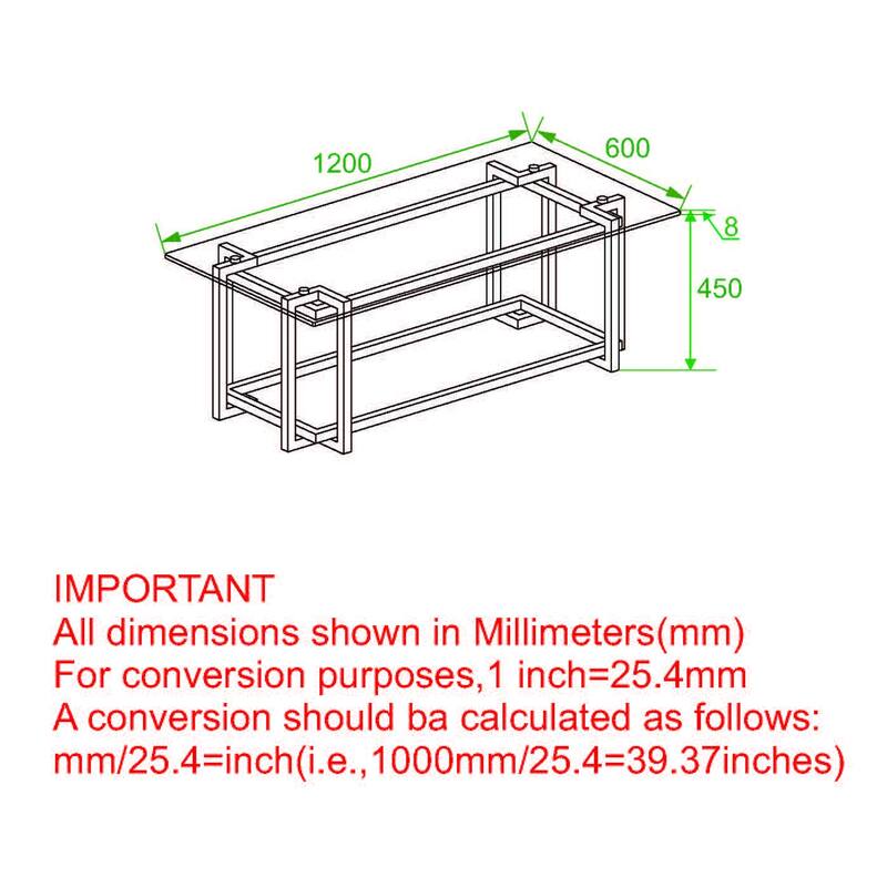Contemporary Rectangular Glass & Metal Coffee Table