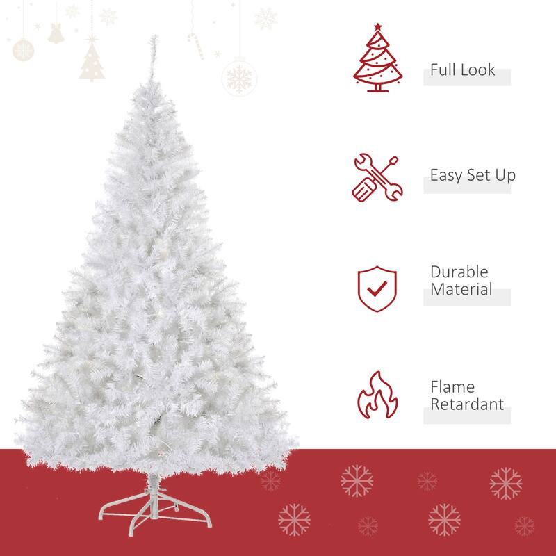 HOMCOM Pre-Lit Douglas Fir Tree - Realistic Branches, Warm White LED Lights, White