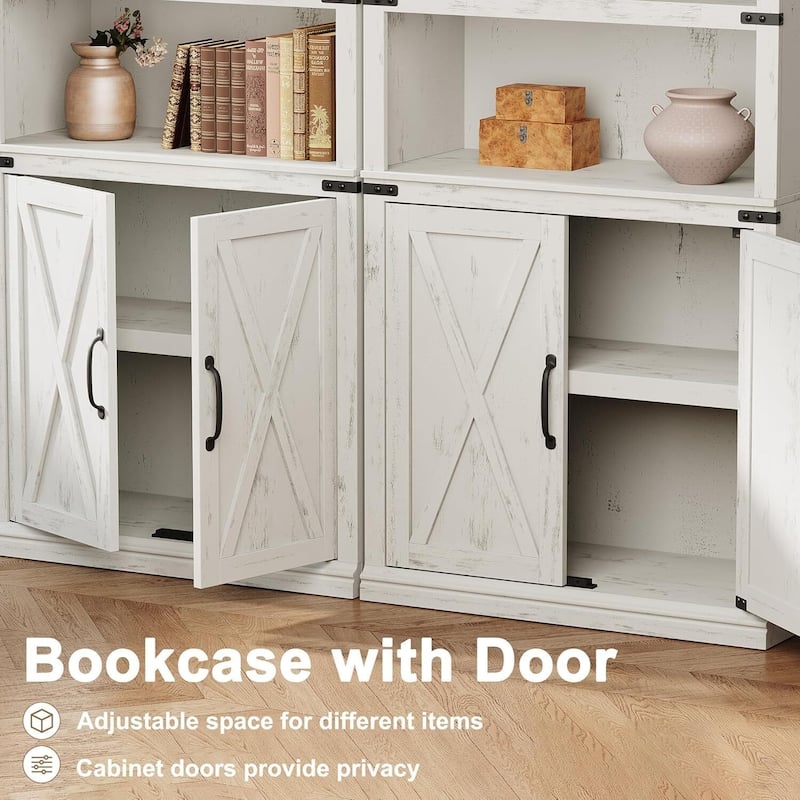 5 Tier Vintage Bookshelf Tall Farmhouse Bookcase with Doors - N/A