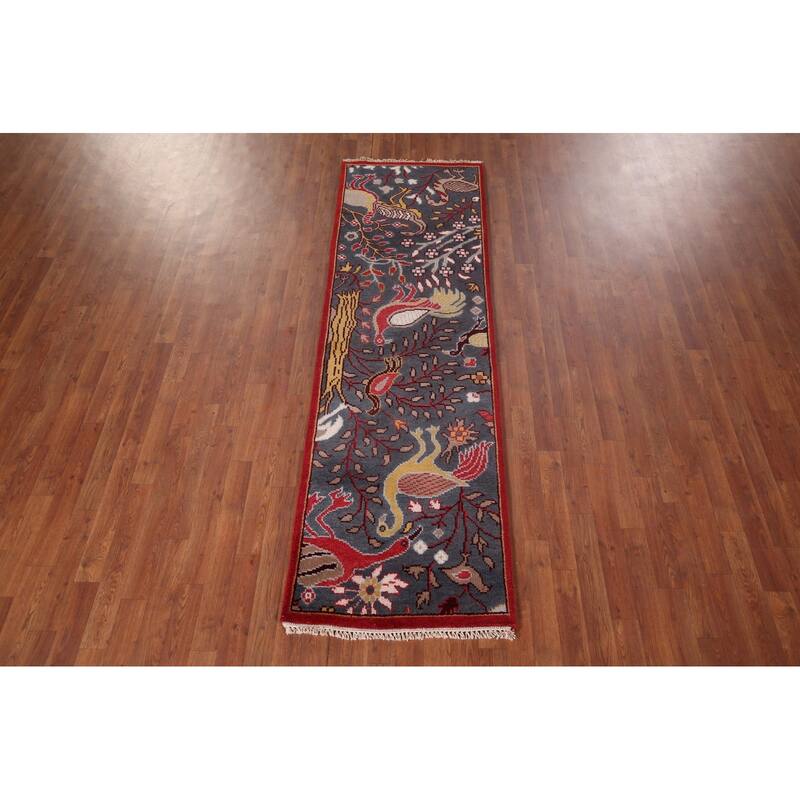 Animals Pictorial Ziegler Indian Runner Rug Handmade Wool Carpet - 2'5"x 7'11"