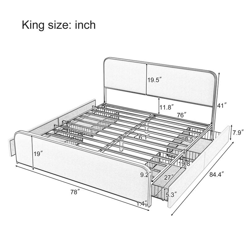 Modern Metal Platform Bed with Curved Upholstered Headboard by Harper&Bright Designs