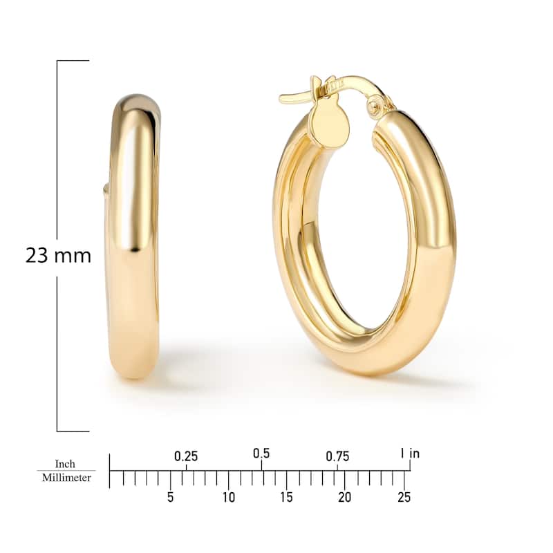 Clover 14k Yellow Gold High-Polish Round Hoop Earrings 4mm
