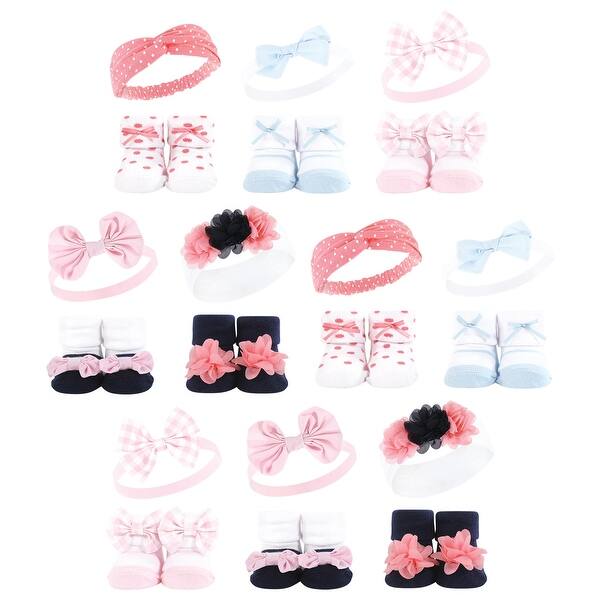 slide 1 of 1, Hudson Baby Infant Girl 20Pc Headband and Socks Giftset, Pink Blue, One Size - Pink Blue Pink Blue - One Size