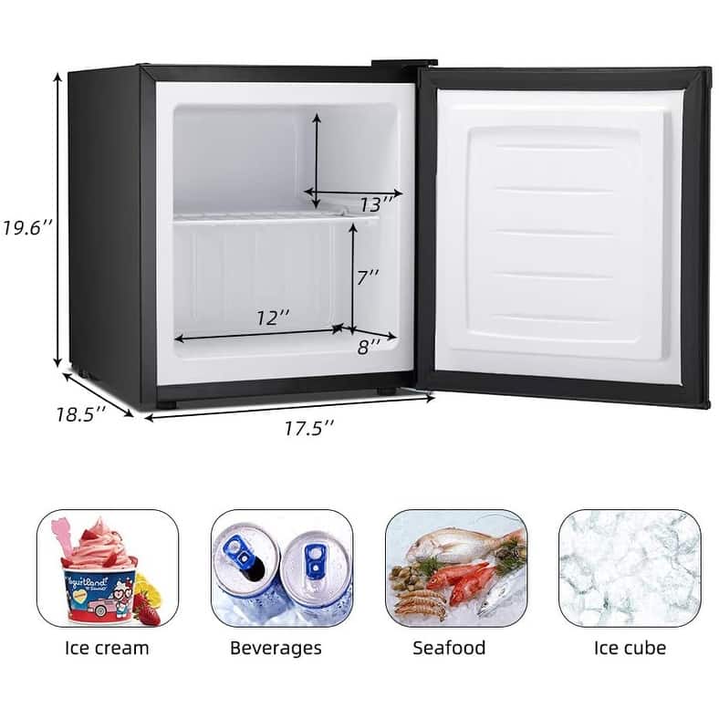 1.1 Cu.ft Compact Upright Freezer, Reversible Door, Adjustable Temp, Removable Shelves, Stainless Steel, White