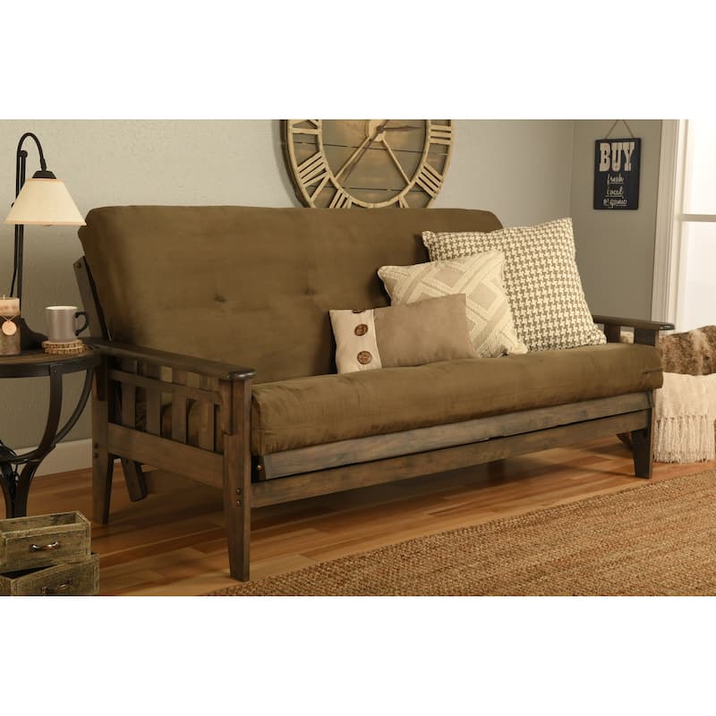 Somette Tucson Full-size Rustic Walnut Futon Set with Mattress - Suede Olive
