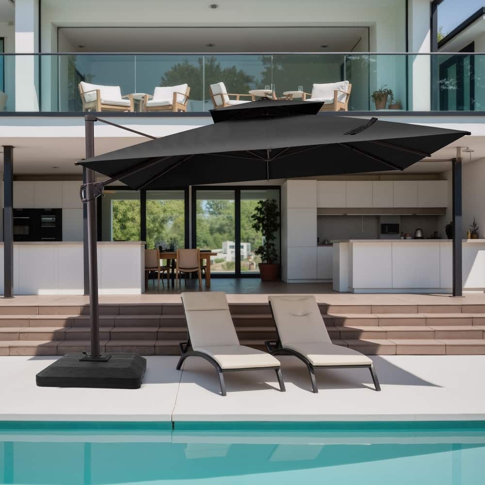 11 x 11 ft Patio Cantilever Offset Umbrella 360 Degree Rotation with Base