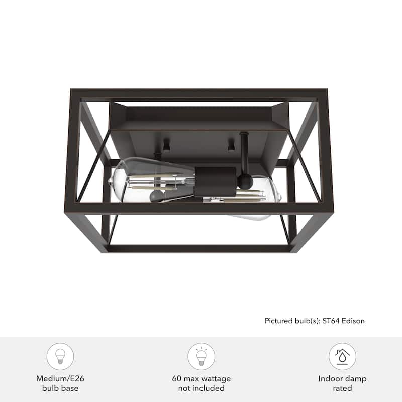 Hunter Doherty 2-Light Flush Mount Ceiling Light - Industrial, Contemporary, Transitional - Low Profile!