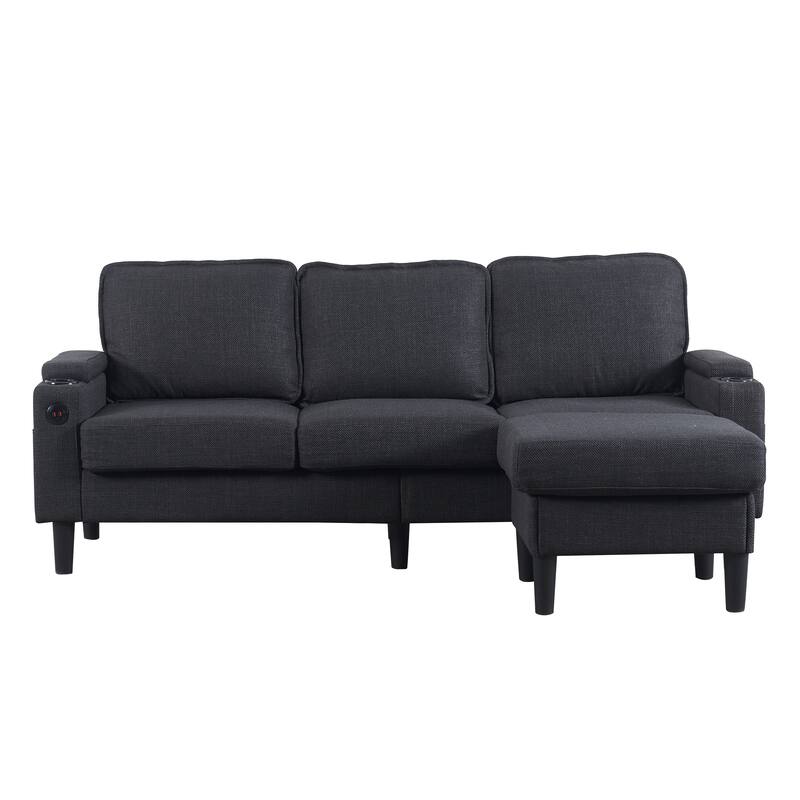 78" Fabric L-Shaped Sectional Sofa with USB, Ottoman & Magazine Bags (3-Seater)