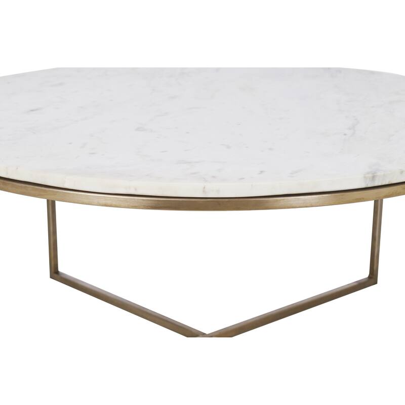 Round Coffee Table with Marble Top - 35" - Antique Brass and White