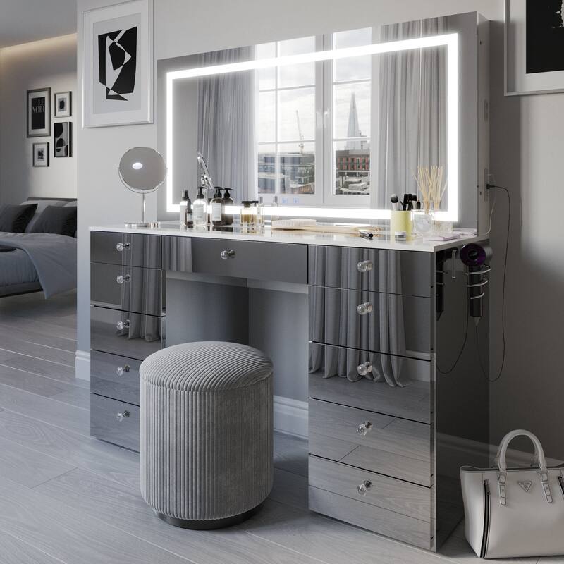 Boahaus Smart Extra-Large Vanity with LED Mirror & Bluetooth Speakers