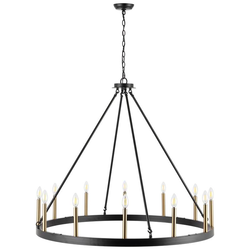 SAFAVIEH Chandelier Edelgard 42" Glam Chandelier (12-Bulb) - 42" W x 42" D x 99" H - Matte Black/Gold