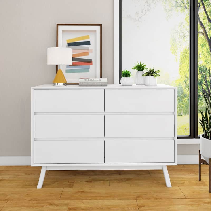 Max and Lily Mid-Century Modern 6-Drawer Dresser - White