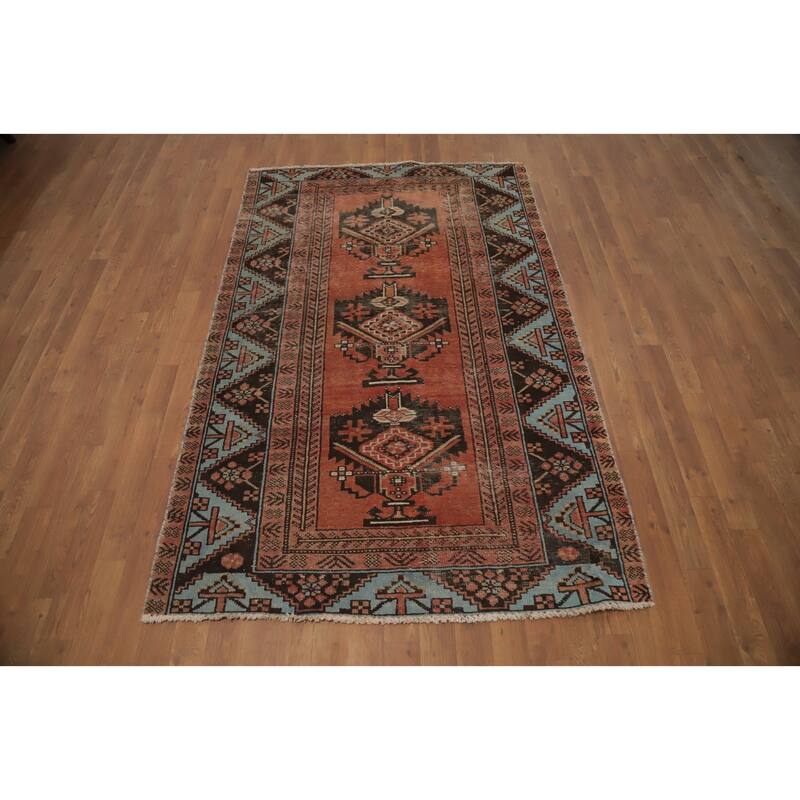 Hand Knotted Oriental 100% Wool Carpet Traditional Geometric Oranges & Rust Hamedan Area Rug - 6' 5'' X 4' 2''