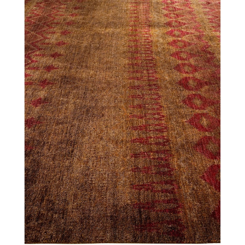 Overton Hand Knotted Wool Vintage Inspired Modern Contemporary Modern Brown Area Rug - 8' 0" x 9' 10"