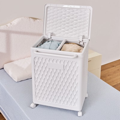 VECELO Laundry Hamper with Wheels and Lid For Small Spaces Rolling Laundry Bin for Laundry Rooms Bathrooms Bedrooms and Gyms