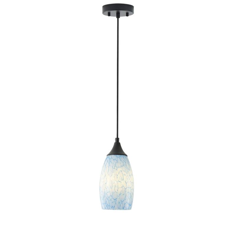 Modern Matte Black 1 Light Pendant with Blue Art Glass for Kitchen Island Dining Room