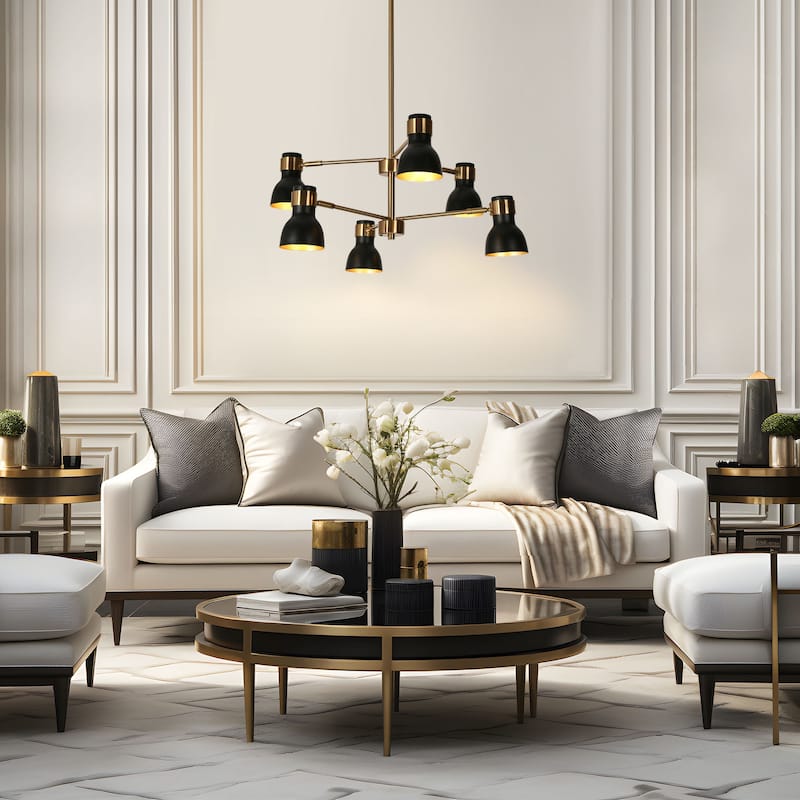 Modern 6-Light Black Gold Chandelier Industrial Metal Pendant Lights for Dining Room - 24.5" D x 12" H