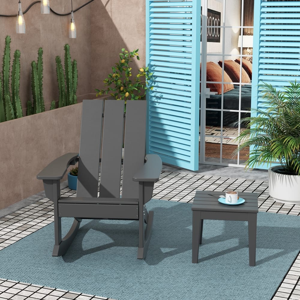 Shoreside Modern Eco-Friendly All Weather Poly Adirondack Rocking Chair with Side Table (2-Piece Set)