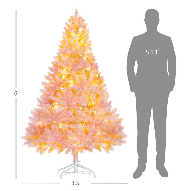 6' Tall Prelit Christmas Tree Douglas Fir Artificial Christmas Tree with Realistic Branches, 250 Warm White LED Lights - Pink