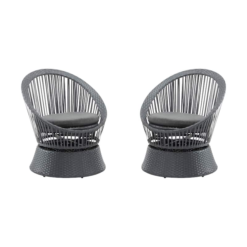 [Set of 2] 26.7" Modern Gray Swivel Wicker Chair Rattan Iron Frame Round Design Living Room
