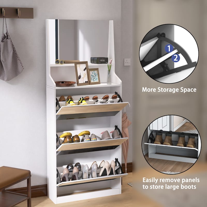 Shoe Cabinet with 3 mirrors,Shoe Storage Cabinet for Entryway,Vertical Shoe Cabinet for Front Door Entrance,Outdoor,Bedroom