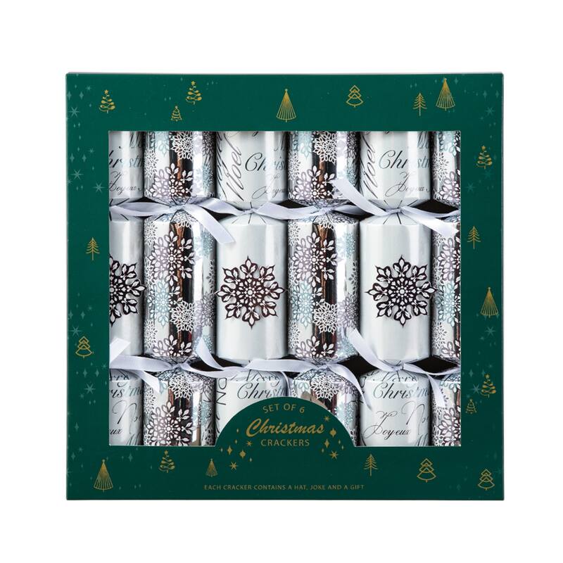 Glitzhome 6 Pack Christmas Snowflake Party Crackers Favor Supplies with Gift Contents for Kids