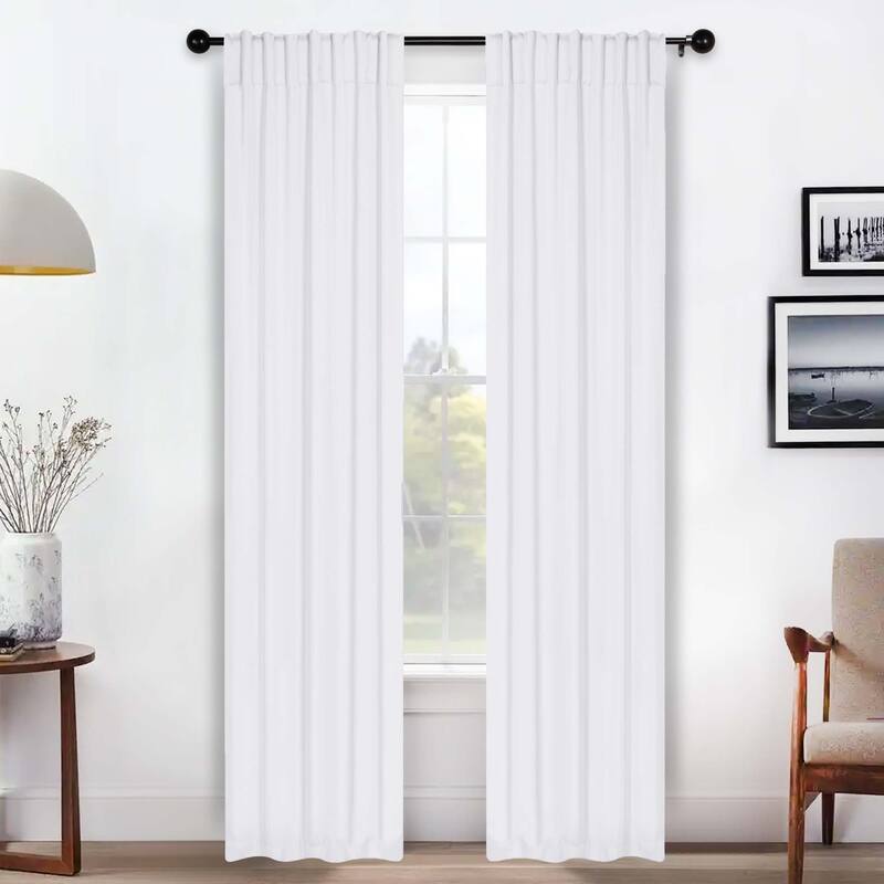 Superior Solid Machine Washable Room Darkening Curtains with Back Tabs, Set of 2