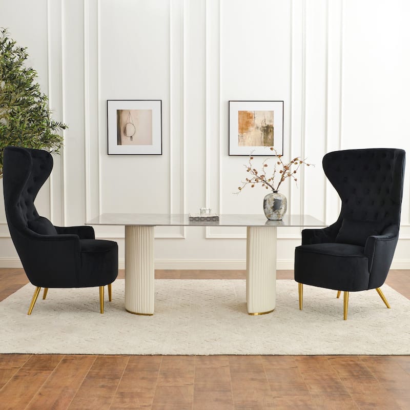 KINWELL Tufted High Wingback Accent Chairs Velvet Armchairs, Set of 2 - Black