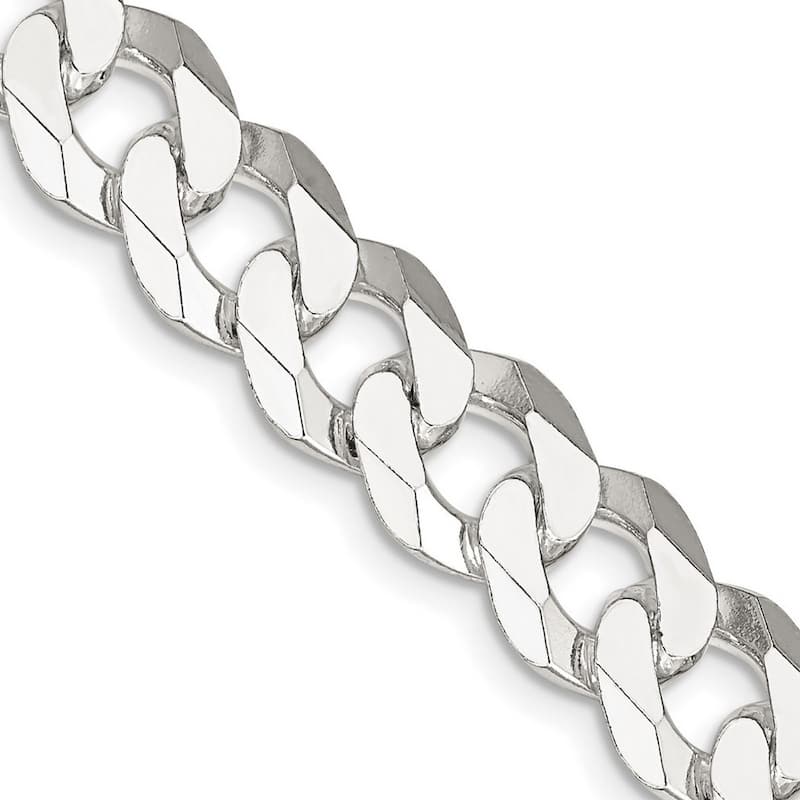 Curata 925 Sterling Silver 10.6mm Beveled Curb Chain Necklace for Men