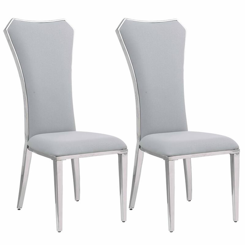 Somette Contemporary Tall-Back Gray Faux Leather Side Chair, Set of 2 - Dining height