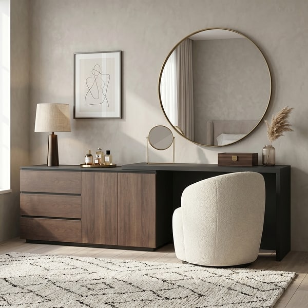 dresser desk TAMUNE L-Shaped Dressing Table with 6 Drawers, Extendable Vanity and Combo, Wood Vanity Dresser Makeup Desk, Wide Desktop, for Bedroom Dressing Room White (51.2”W x 47.2”D x 32.7”H) Every feature is crafted to enhance your experience and make your space work for you Latitude Run® Recruls Home Office