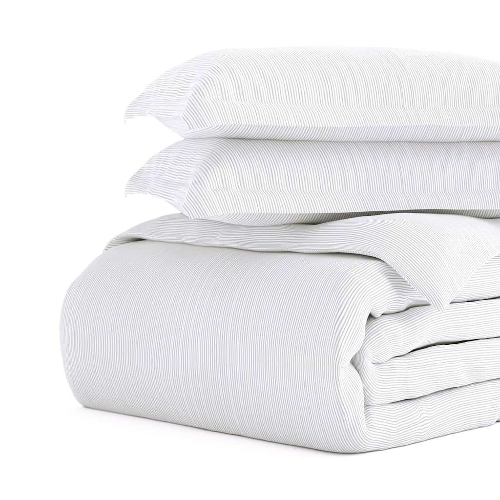 Becky Cameron Oversized Pinstriped Pattern 3 Piece Duvet Cover Set